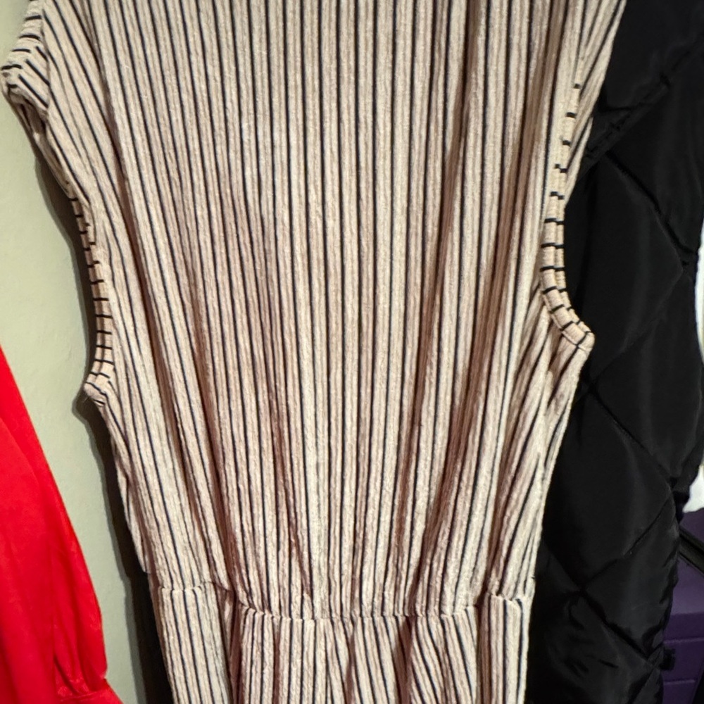 Striped Beige Sleeveless Dress